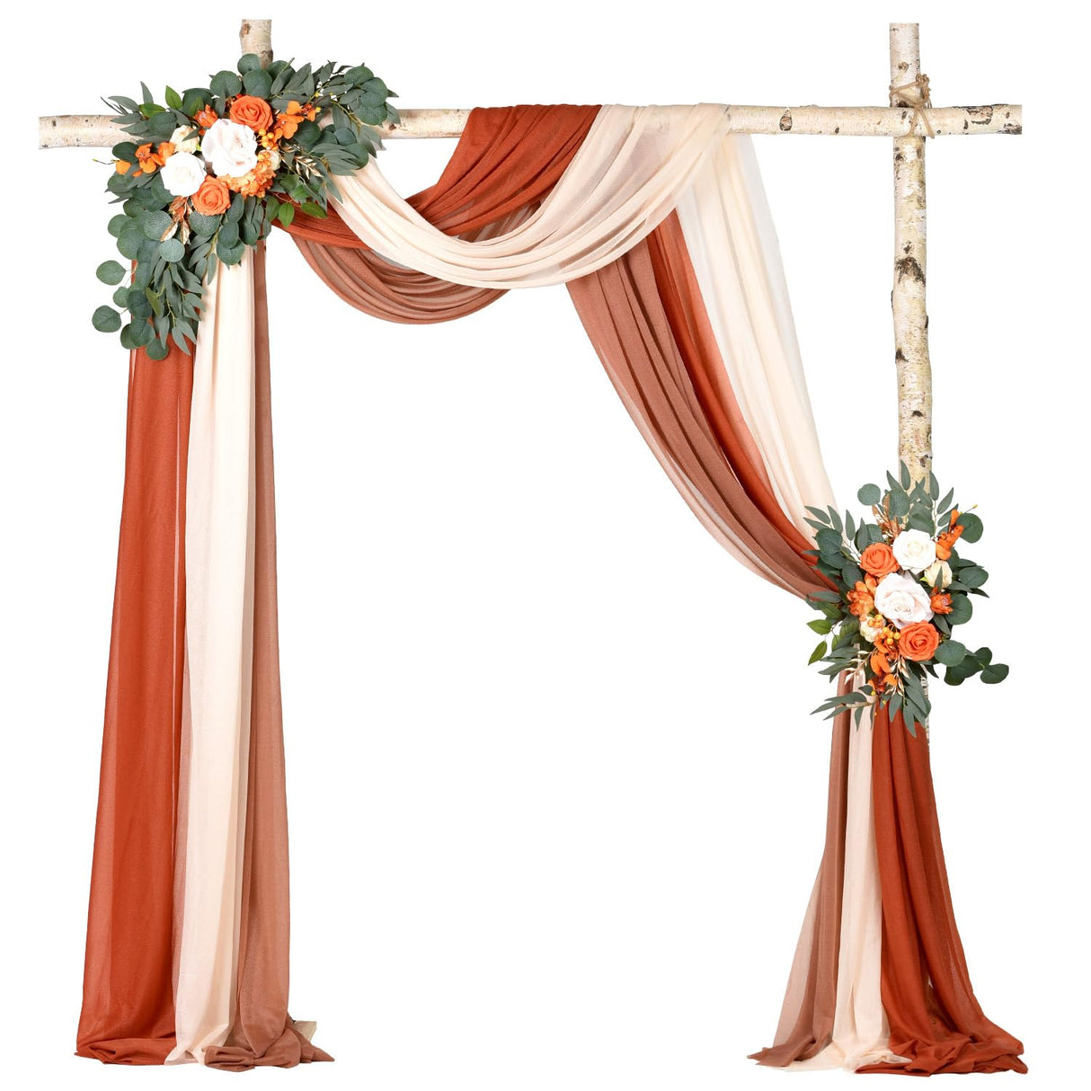 DearHouse 3 Panel Wedding Arch Draping Fabric,29.5" x18Ft Pearl Fabric Drapes for Wedding Sheer Backdrop (Champagne+Terracotta+Caramel) DearHouse