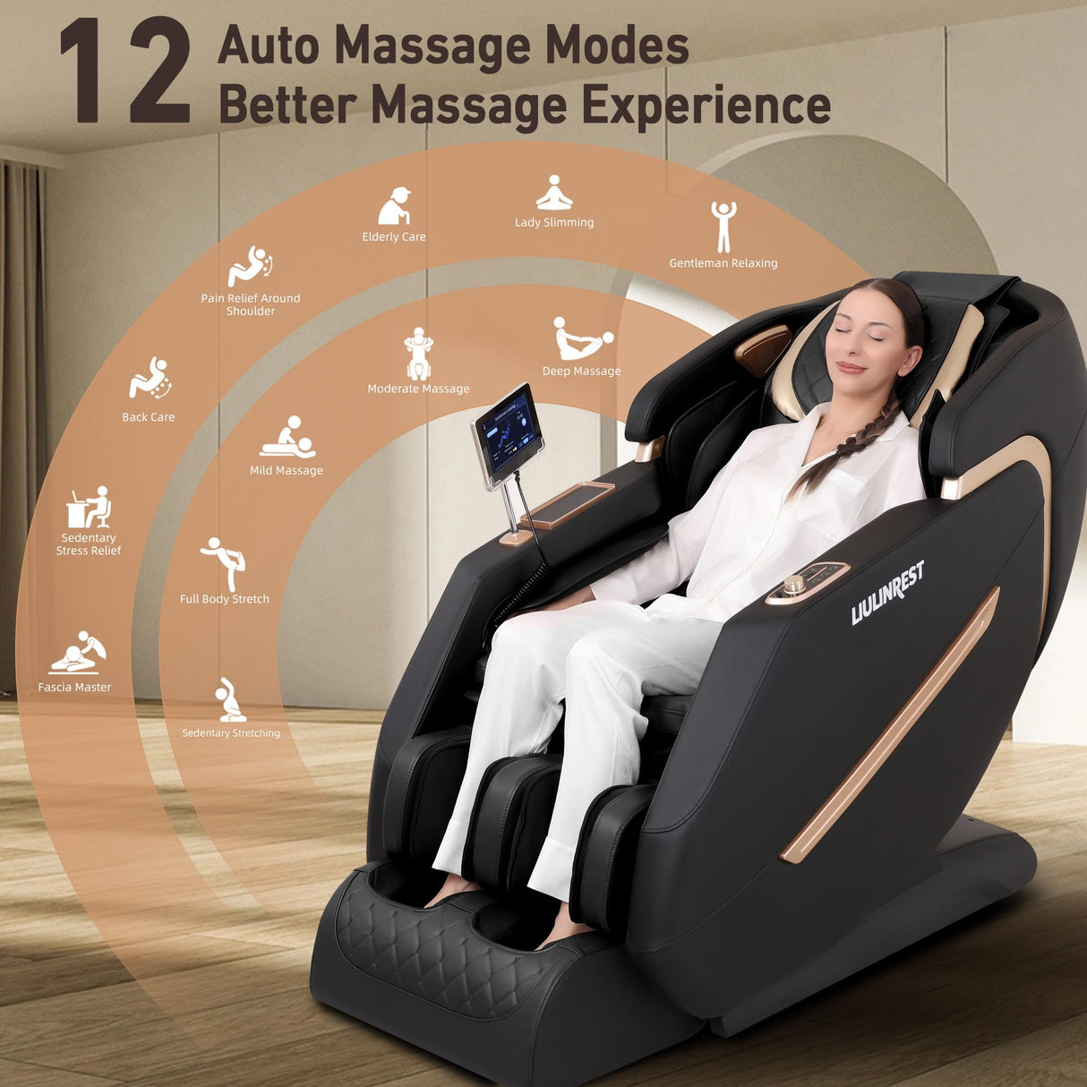 LIULINREST 2025 4D Massage Chair Full Body, Zero Gravity Massage Chair with SL-Track & Heating, Massage Shiatsu Recliner Chair with Smart Voice Control, Touchable Screen, Airbags, Foot Rollers (BLACK) LIULINREST