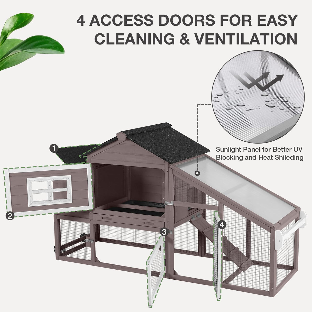 MEDEHOO Chicken Coop Expandable Chicken House for Outdoor with Wheels Nesting Box, Leakproof Pull-on Tray, and UV-Resistant Roof Panel - Brown MEDEHOO