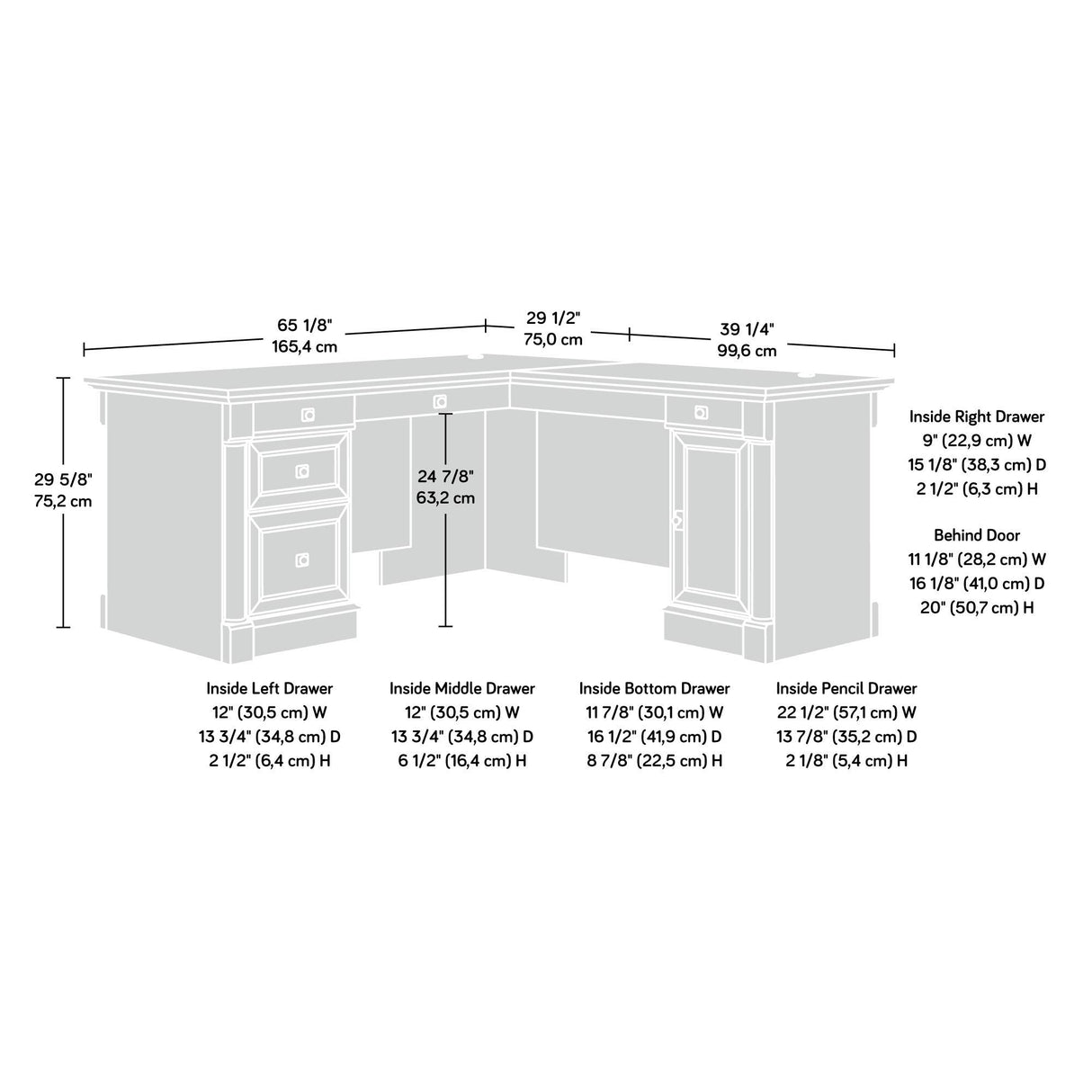 Sauder Palladia L-Shaped Home Office Desk, L: 68.74" x W: 65.12" x H: 29.61", Glacier Oak Finish Sauder