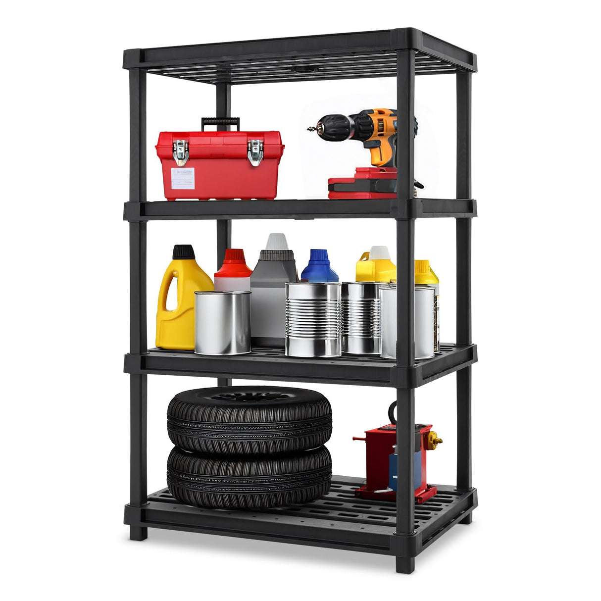 IRIS USA 4-Shelf Extra Heavy Duty Deep Plastic Storage Shelves, 800lb Capacity, 57" H x 36" W x 24" D, Large Modular Shelving Unit Storage Organizer for Garage, Home, Warehouse & Gym, Rack - Black Iris Ohyama