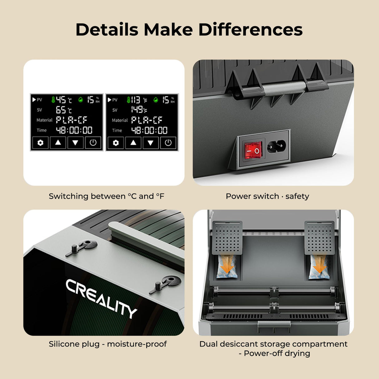 2024 CREALITY Official Space Pi Filament Dryer Plus, Dual-Spool Filament Dryer Box for 3D Printing with PTC Heater, 360° Fast Heating, 4'' LCD Touch Screen, One Key Set, Compatible with PLA PETG ABS Creality