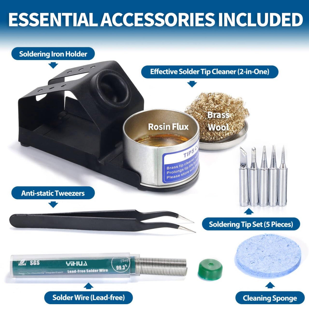 YIHUA 939D+ Digital Soldering Station, 75W Equivalent with Precision Heat Control (392°F to 896°F) and Built-in Transformer. ESD Safe, Lead Free with °C/°F display (Black) YIHUA