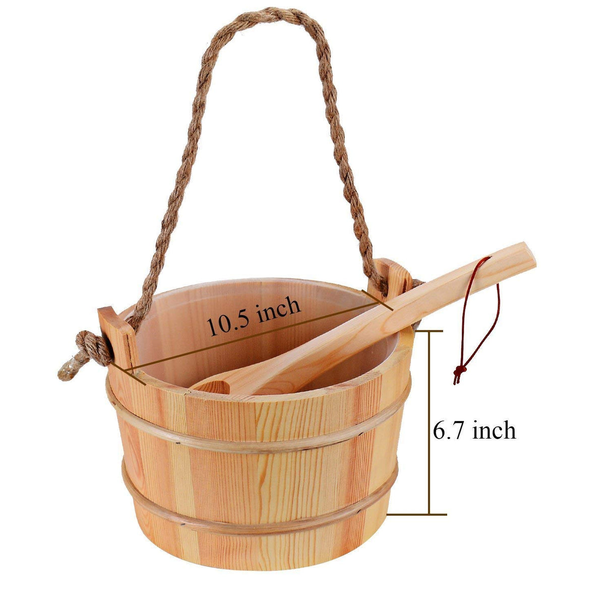 Bestnewie Sauna Bucket with Ladle Handmade Wooden Sauna Bucket Sauna Spa Accessory - 5 Liter (1.3 Gallon) Sauna Bucket with Felt Sauna Hat and Sauna Seat Pad Bestnewie