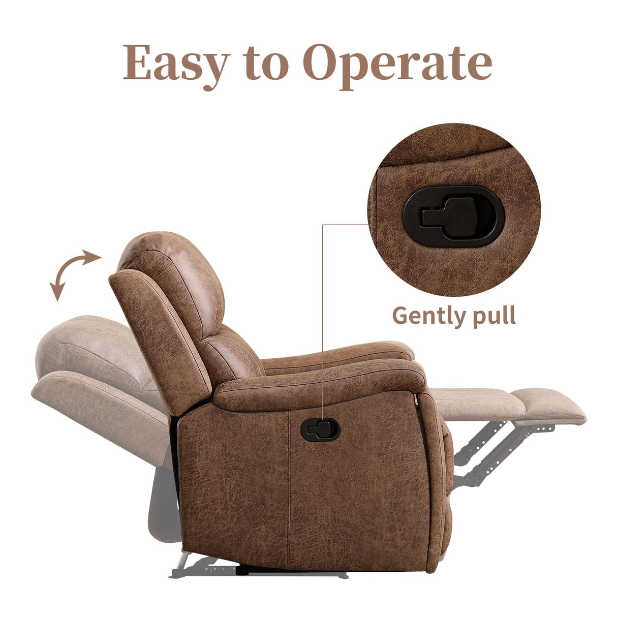 EBELLO Recliner Chair, Single Overstuffed Sofa Recliner, Breathable Faux Leather Manual Reclining Chairs with Hidden Cup Holder, Arm and Back for Adults, Living Room, Bedroom, Light Brown EBELLO