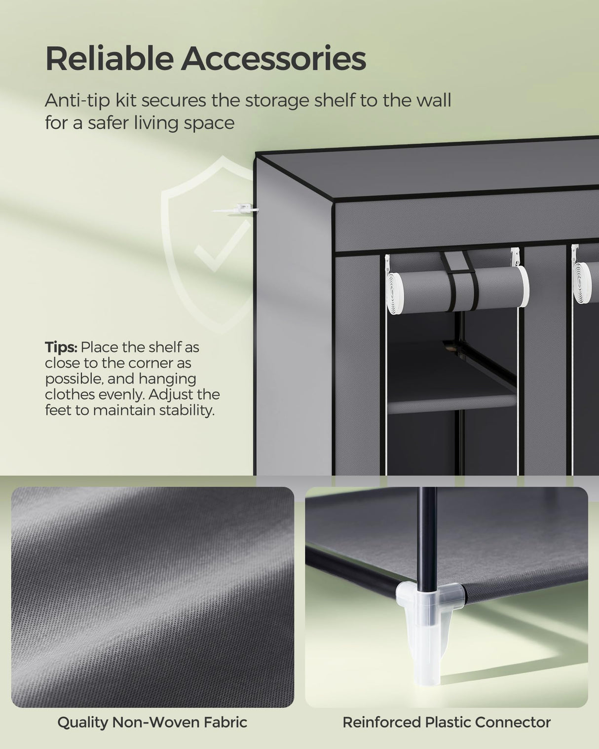 SONGMICS Closet Wardrobe, Portable Closet for Bedroom, Clothes Rail with Non-Woven Fabric Cover, Clothes Storage Organizer, 59 x 17.7 x 69 Inches, 12 Compartments, Gray ULSF03G SONGMICS