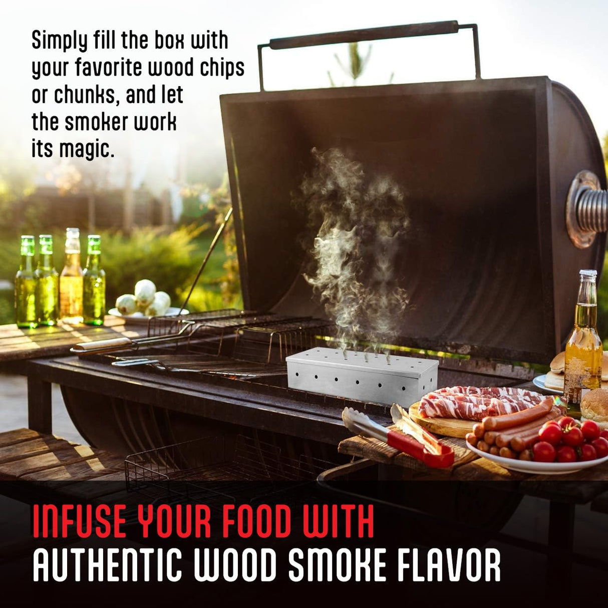 Kaluns Smoker Box For Gas Grill or Charcoal Grill, Stainless Steel Smoke Box, Works with Wood Chips, Add Smoked BBQ Flavor, Hinged Lid,Warp Free Grill Accessories Kaluns