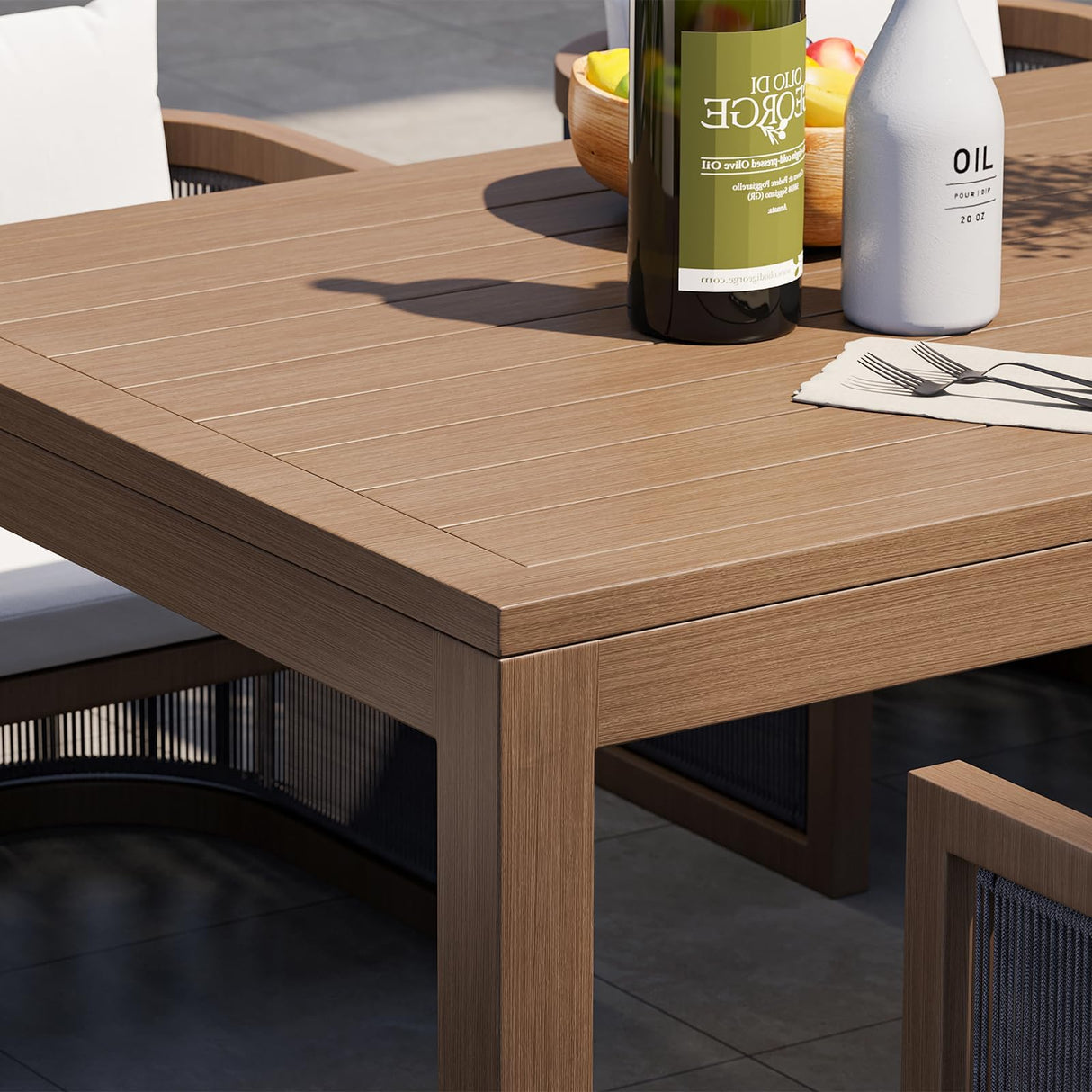 homary 7 Piece Outdoor Patio Dining Table Set, Weather Resistant Outdoor Dining Table Set with Aluminum Top Dining Table and 6 Woven Arm Chairs with Cushions for Backyard, Patio or Deck, Natural homary