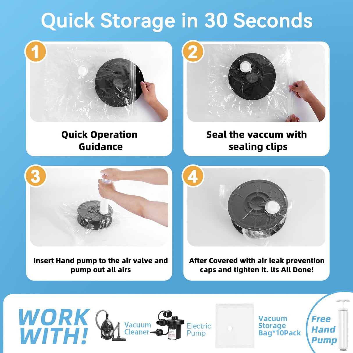 3D Printer Filament Storage Vacuum Bags Kit-Reusable Bag ×10 Pack 35 * 40cm with 10 Desiccants /10 Humidity Card /10 Clips/1 Hand Pump,DustProof and Humidity Resistant for Keep Filament Clean & Dry FugaCity