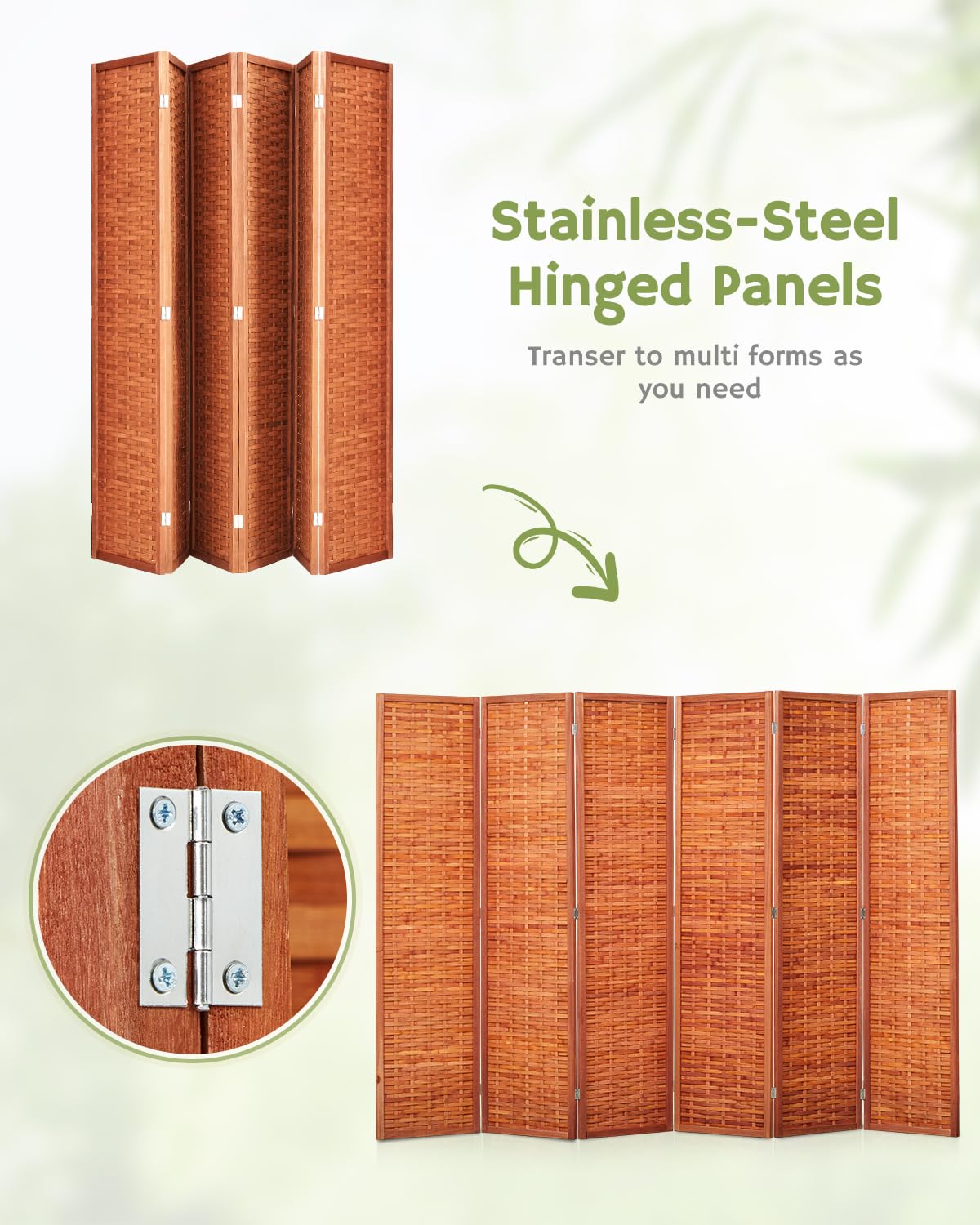 JOSTYLE Room Divider with Natural Bamboo, 6-Panel Folding Privacy Screen Room Divider- Saddle Brown JOSTYLE
