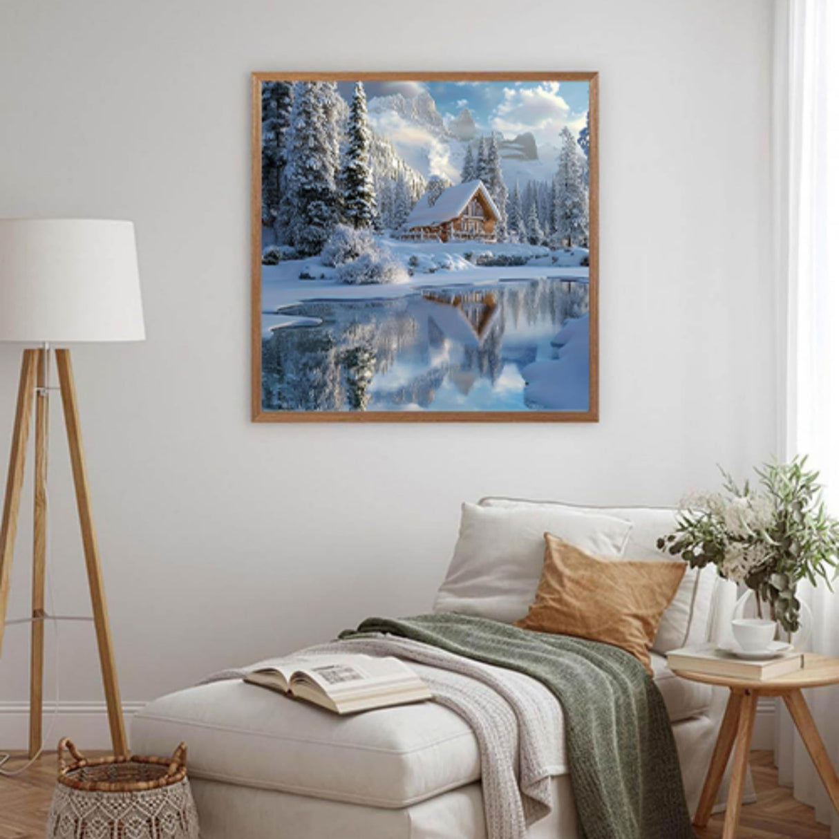 GXGLLPZBY 5D Diamond Paintings Kits for Beginners, Cabin Diamond Arts Kits for Adults, DIY Snowy Landscape Paint by Diamond, Full Drill Dot Gem Art for Home Wall Decor 13.8x13.8inch GXGLLPZBY