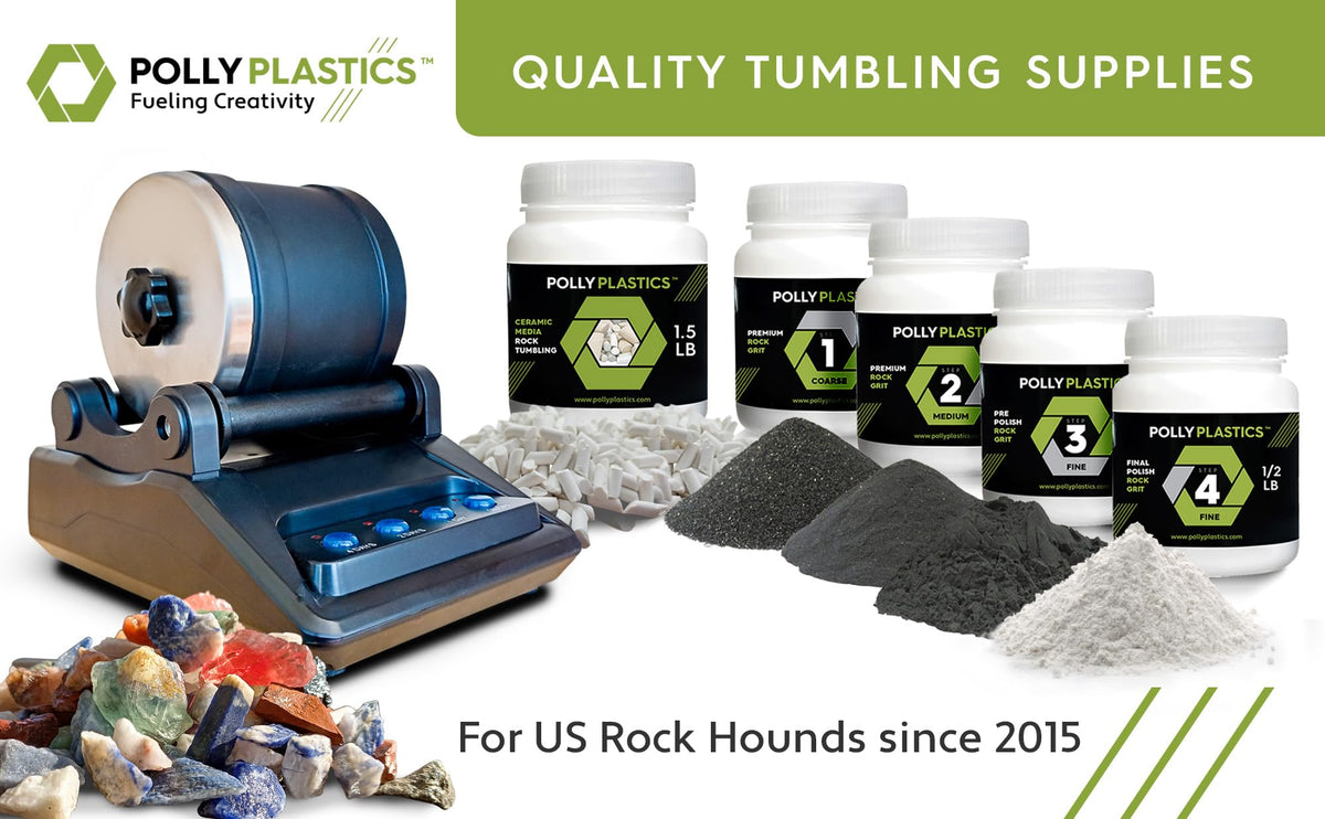 Polly Plastics Rock Tumbler Grit and Polish Refill Media Kit | 4-Steps Supplies for Tumbling and Polishing Stones | Professionals Adults and Kids | Polish 20lbs of Rocks (Bulk Stage 1 Refill) Polly Plastics