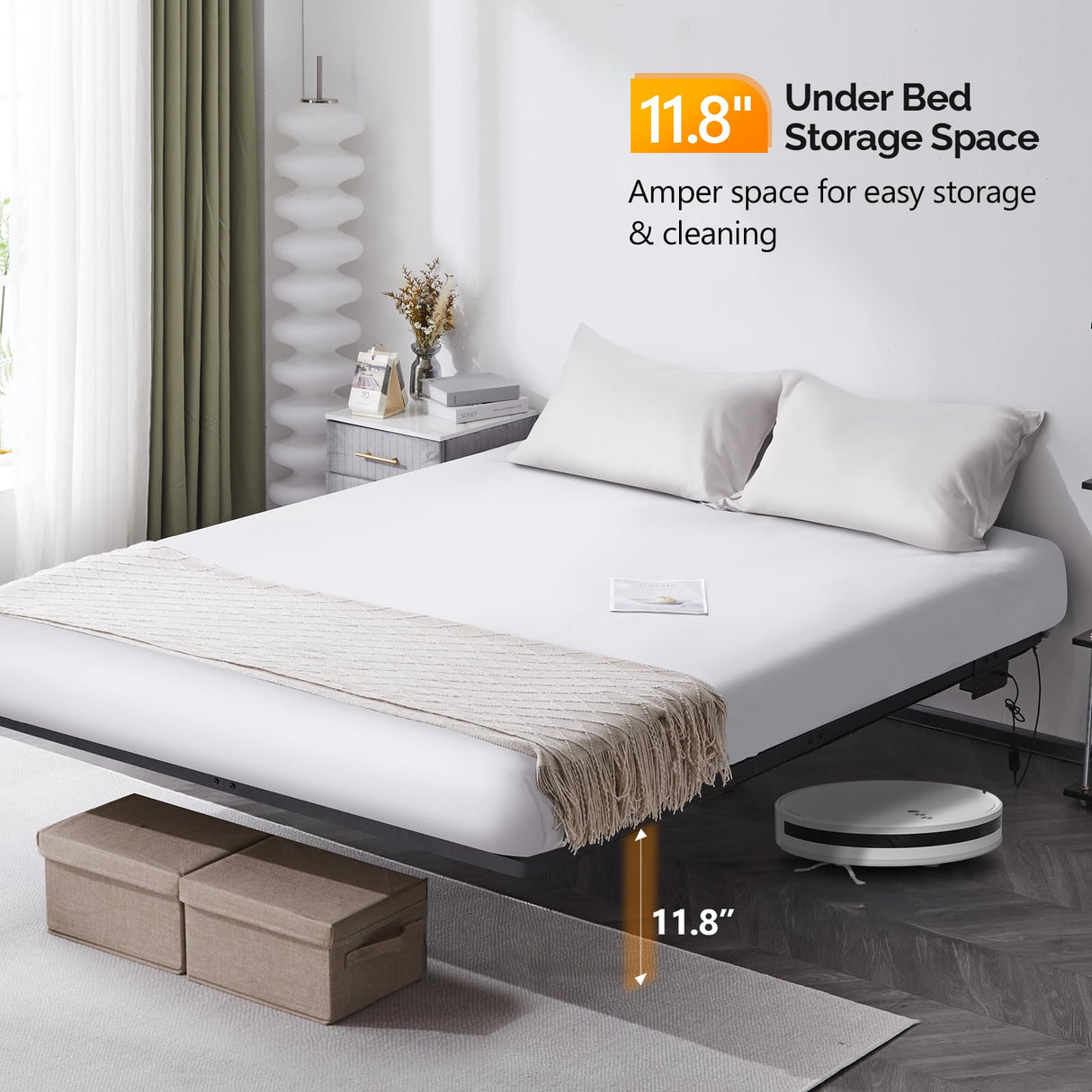 VINGLI King Floating Bed Frame with USB Charging & LED Lights - Heavy Duty Metal Platform, No Box Spring Needed VINGLI