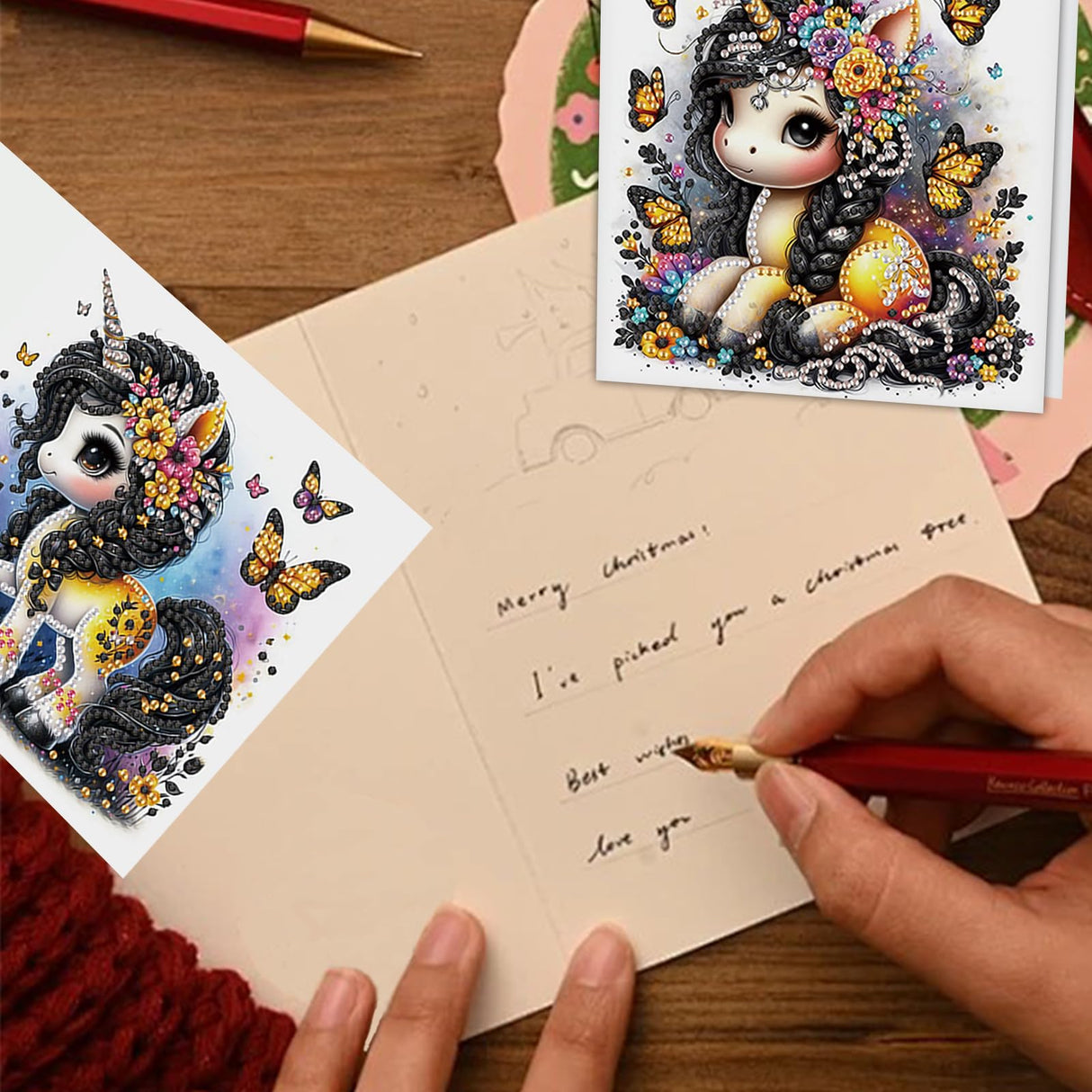 TDFERAN 6 Packs DIY Diamond Art Cards Unicorn Diamond Painting Cards Holiday Card Making Kit Diamond Art Cards with Envelopes Diamond Painting Greeting Cards for Holiday Birthday Thanksgiving Day TDFERAN