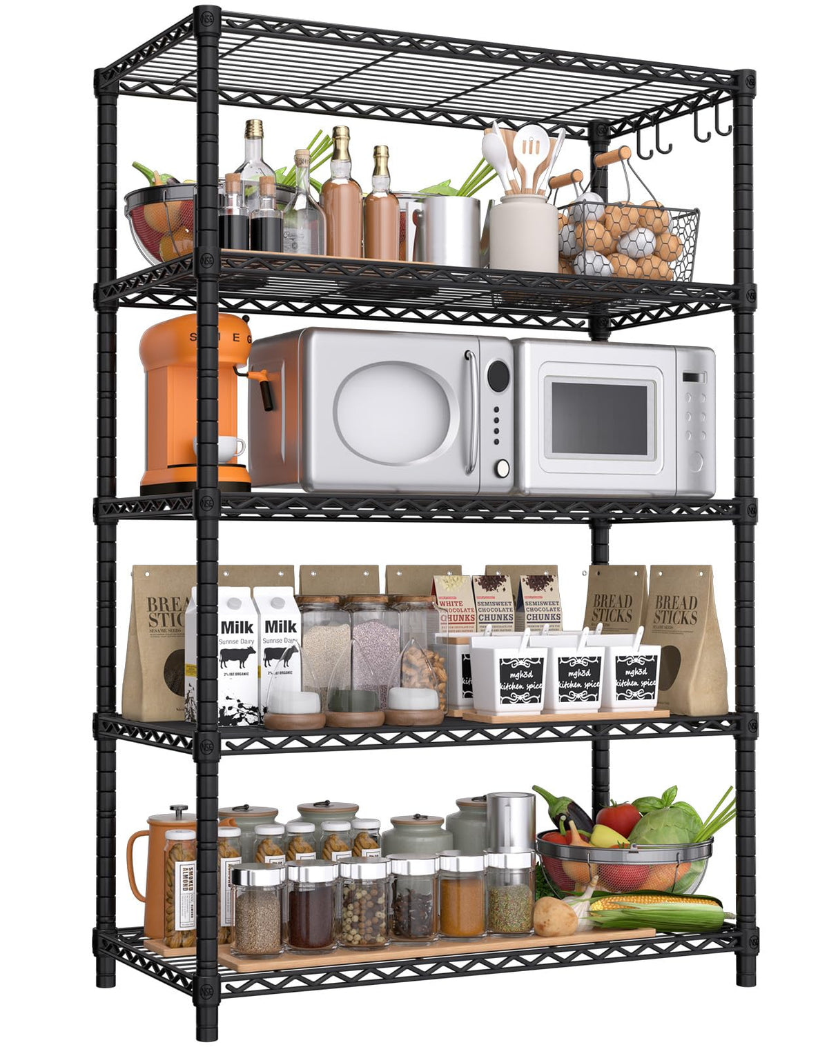 PrimeZone Wire Metal Storage Shelves - 5 Tier Adjustable NSF-Certified Heavy Duty Garage Shelving Unit Organizer Rack, Steel Utility Shelf for Kitchen, Pantry, Closet, 35.5" W x 14" D x 72" H, Black PrimeZone