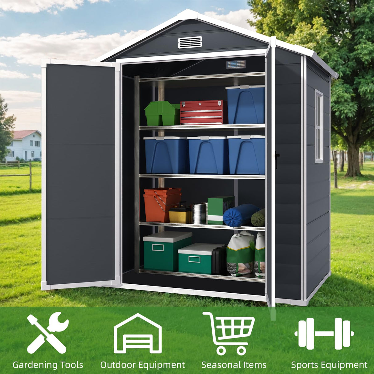 6x4.4FT Outdoor Storage Shed, Resin Shed with Reinforced Floor & Secure Door Lock, All-Weather Outdoor Shed for Gardening Tools, Bicycles, Patio Furniture, Lawn Mower (Dark Gray) SEGMART