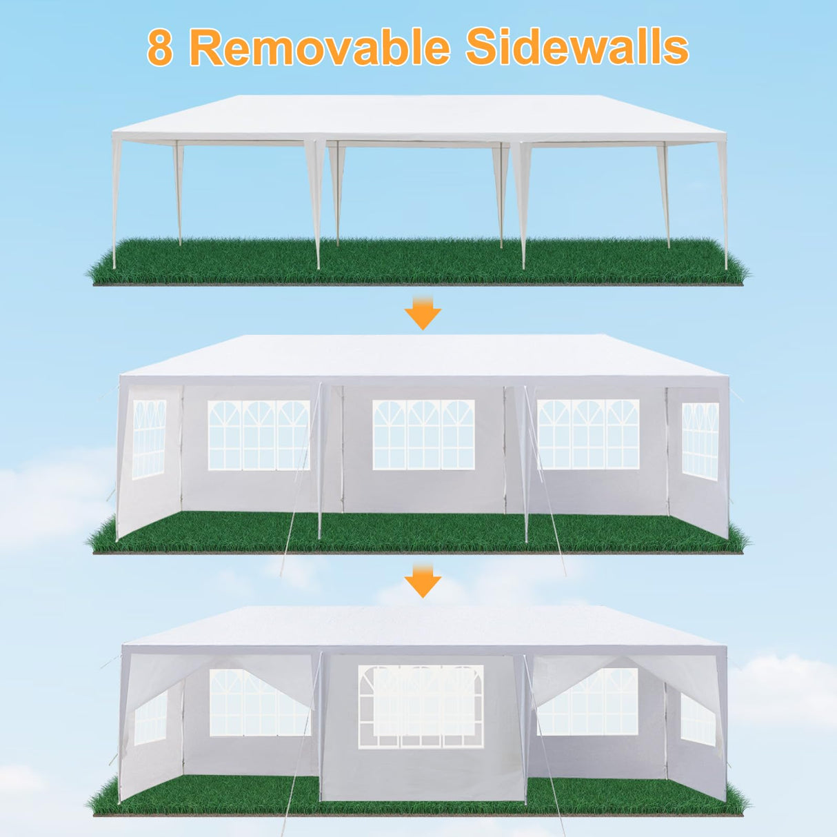 Outvita Outdoor Party Tent, Patio Canopy Tent Gazebo with Removable Sidewalls Instant Event Tent for Cater Events Wedding Birthday Pavilion Beach BBQ (10'x30') Outvita