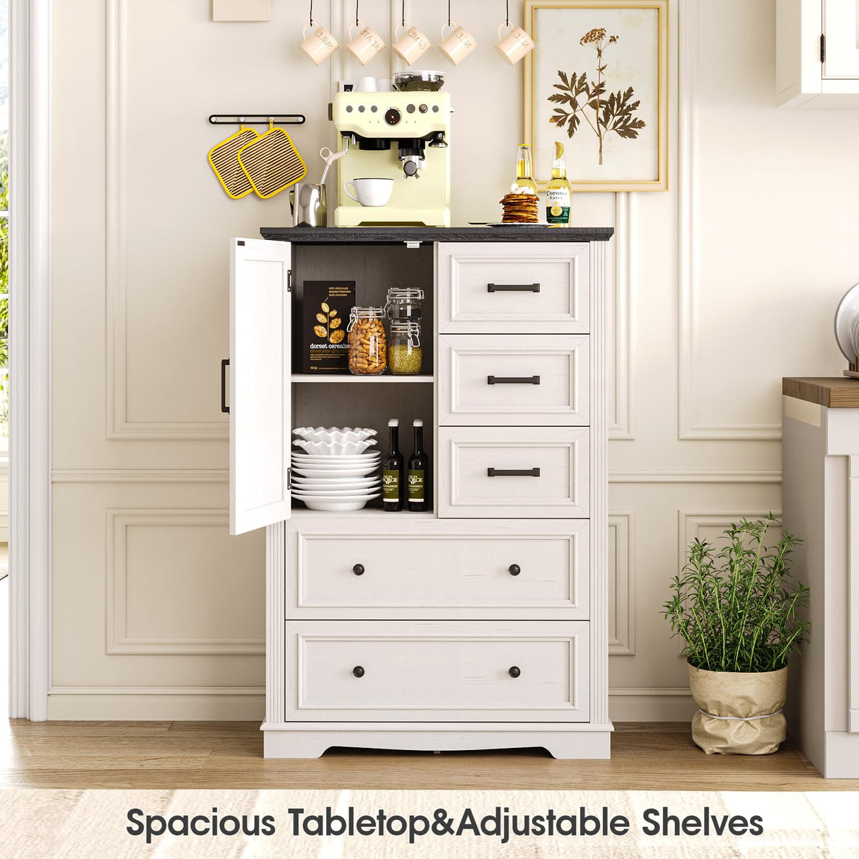 Maupvit Farmhouse 5 Drawer Dresser for Bedroom, 31.5" Tall Wood Chest of Drawers Storage Cabinet with Metal Handle for Living Room, White Maupvit