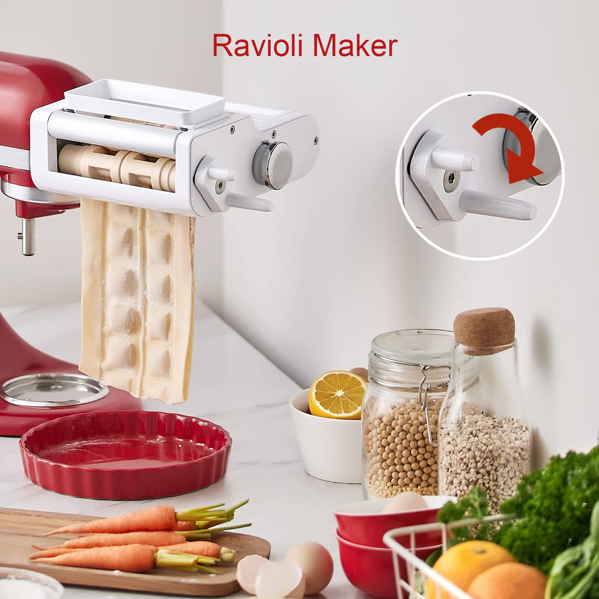 ANTREE 3-IN-1 Pasta Attachment & Ravioli Attachment for KitchenAid Stand Mixers, Pasta Maker Assecories included Pasta Sheet Roller, Spaghetti Cutter and Ravioli Maker Attachment Antree