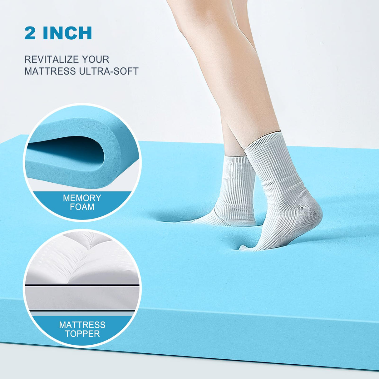 MASVIS Queen Size Dual Layer 4 Inch Memory Foam Mattress Topper, 2 Inch Gel Memory Foam and 2 Inch Cooling Pillow Top Mattress Pad Cover for Back Pain, Medium Support MASVIS