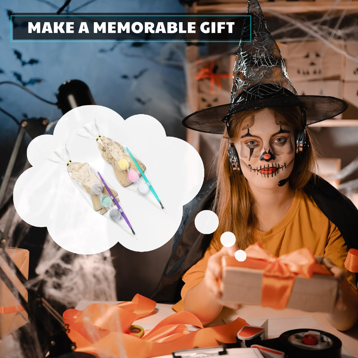 Honoson 24 Set Paint Your Own Witch and Princess Crafts DIY Wooden Painting Craft Kit Pink and Green Color Your Own Witch Princess for Birthday Gifts Party Favors Honoson