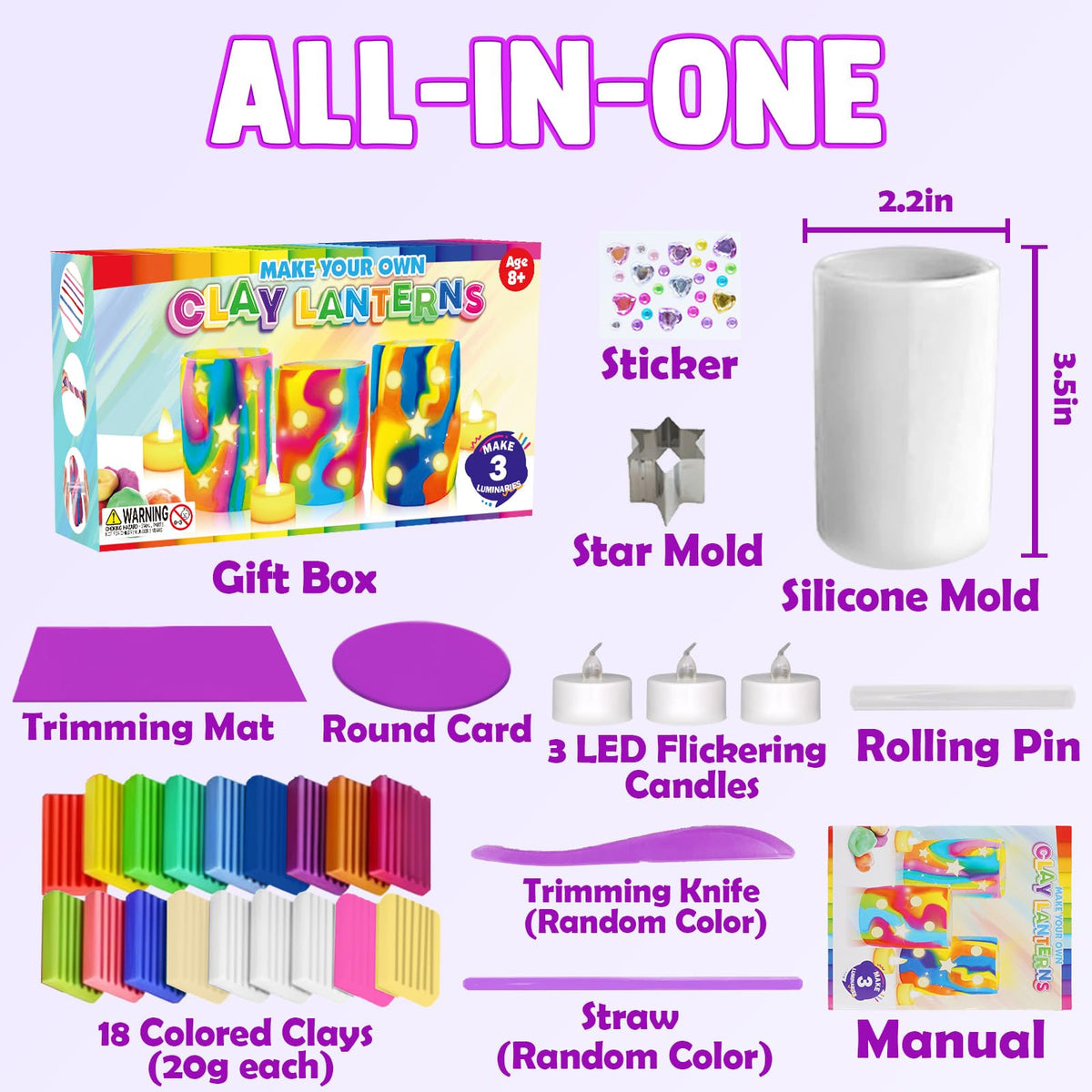 Make Your Own Clay Luminaries - Light-up DIY Clay Lanterns Making Kit Activity for Boys Girls and Teens Age 8 9 10 11 12 Year Old and up, Arts and Crafts Clay Lantern Toys for Kids Ages 8-12 Goody King