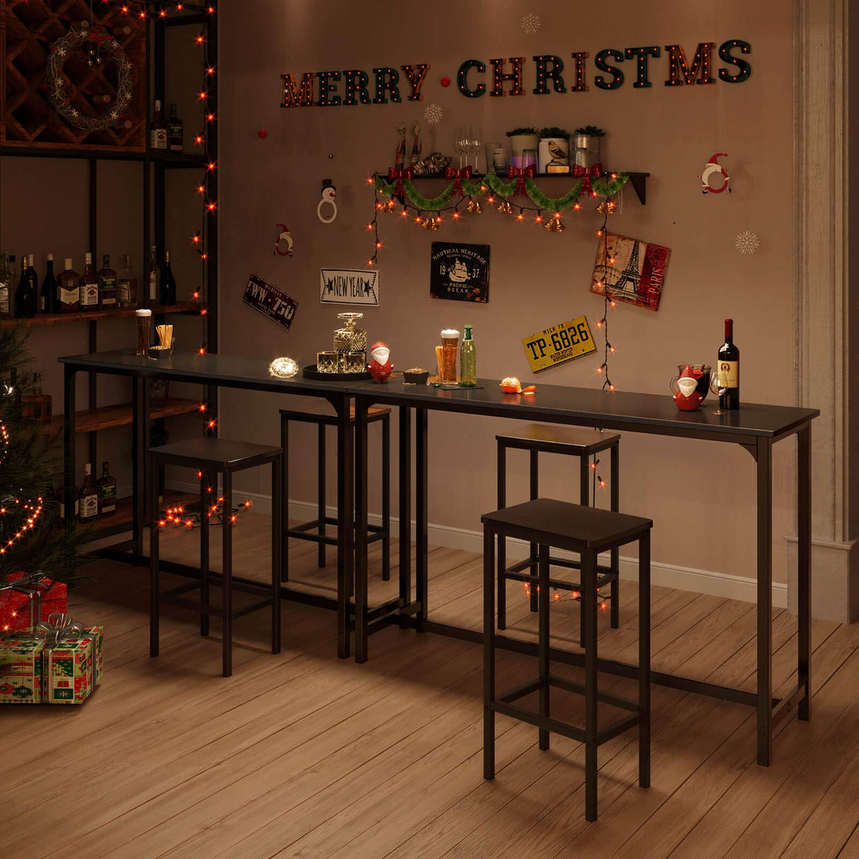 ODK 55 Inch Bar Table, Bar Height Pub Table, Counter Height Bar Table, Rectangular High Top Kitchen & Dining Counter Tables with Sturdy Legs & Easy-to-Clean Top, Indoor use, Black ODK