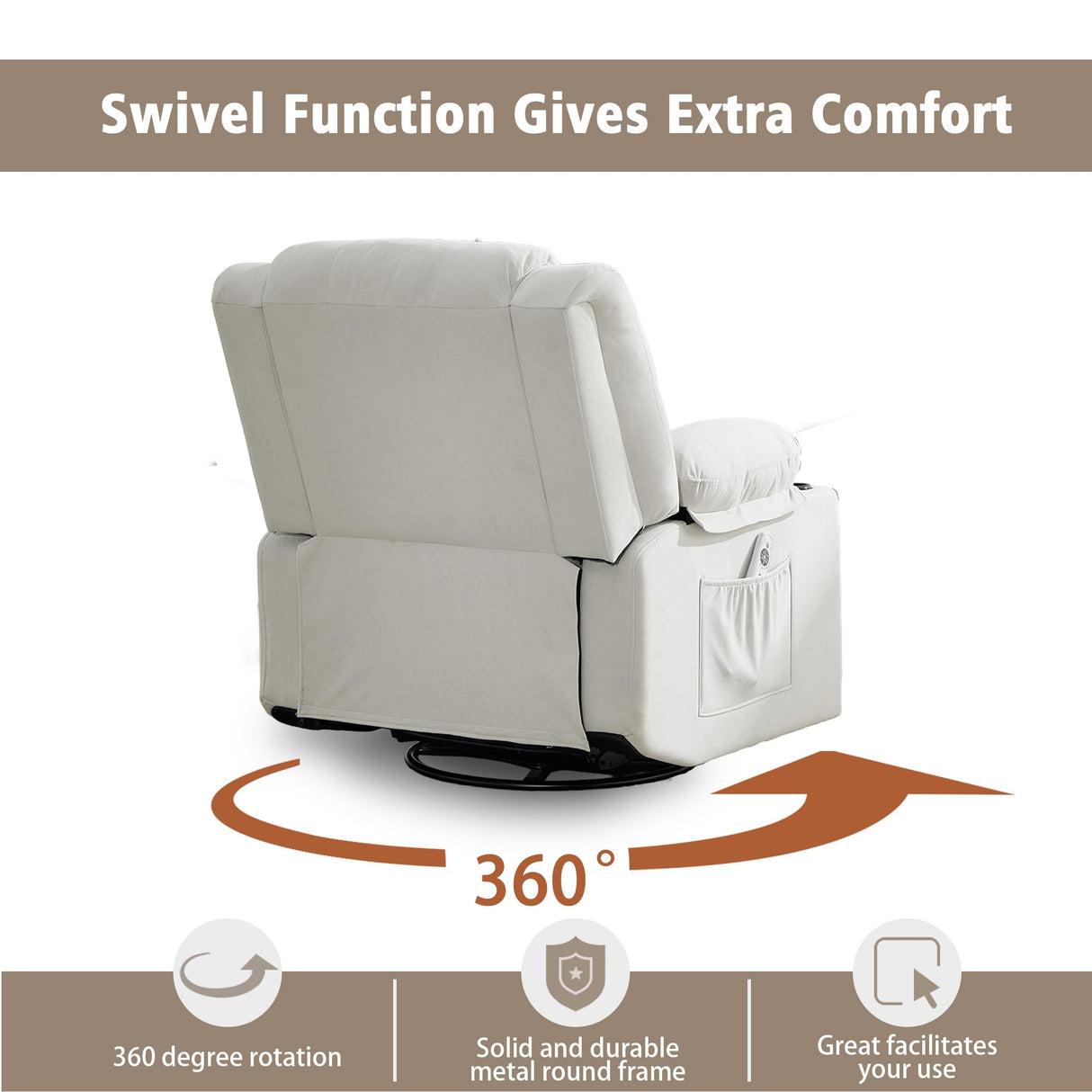 Ketaiyou Swivel Rocking Recliner Chair with Massage and Heat,Oversized Rocker Recliner for Adults, Upholstered Fabric Reclining Single Sofa Chair for Living Room,Nursery (Beige) Ketaiyou