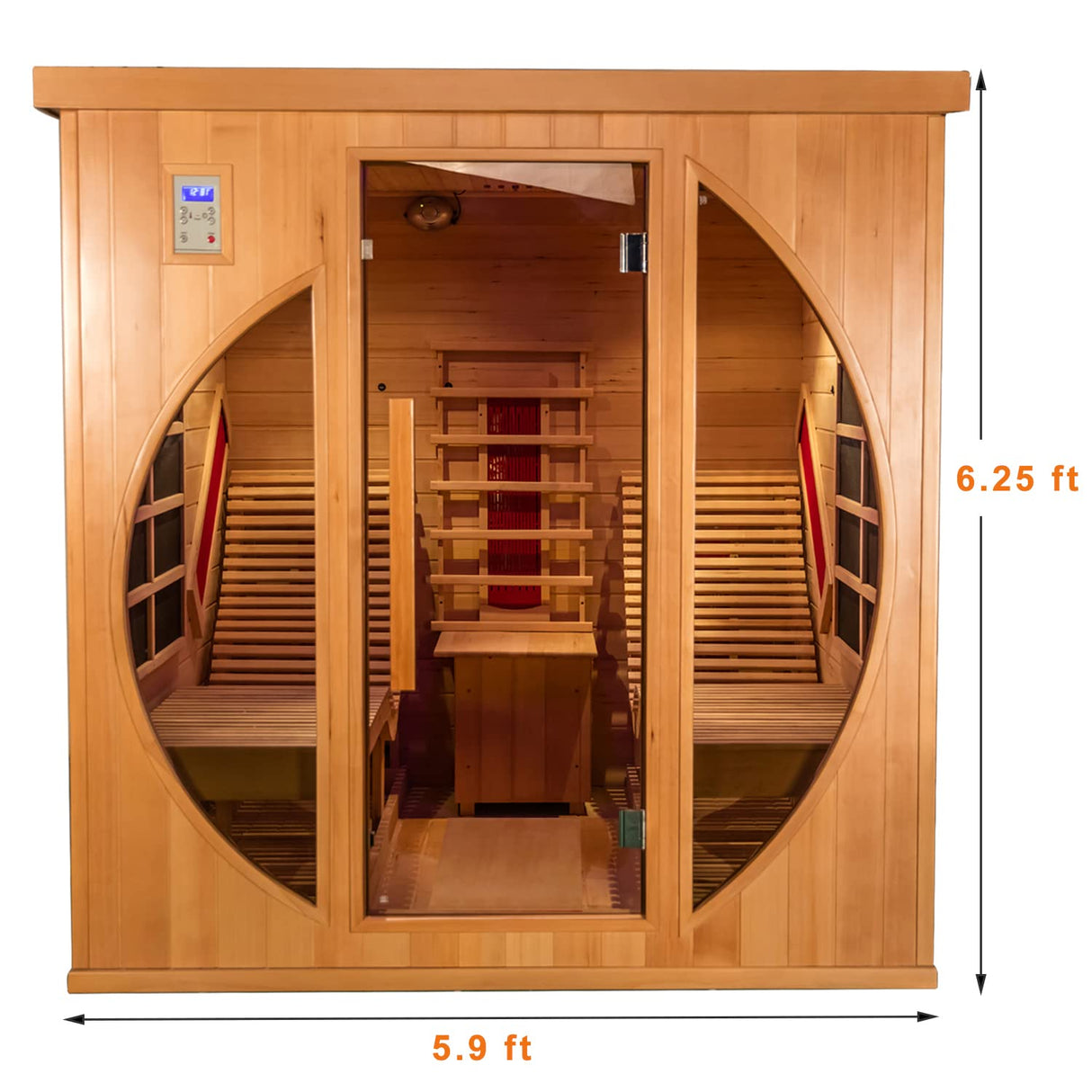 AURGOD Far Infrared Wooden Sauna Room, Luxurious Canadian Red Cedar Sauna with 2 Oversize Recliners, 220V, 3400 W, 9 Heating Element, Bluetooth Speakers, 7 Color Light, Oxygen Bar, Low EMF AURGOD