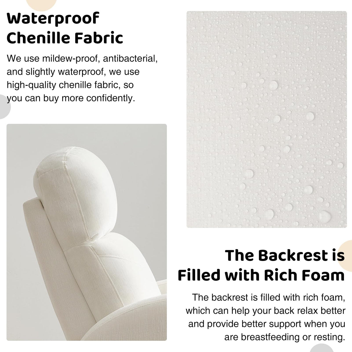 BaseBeauty Glider Nursery Recliner Chair, Swivel Rocker Recliner Glider Chair with 2 Pockets, Rocking Recliner Nursery Chair, Manual Recliners for Living Room, Bedroom, Cream White Chenille BaseBeauty