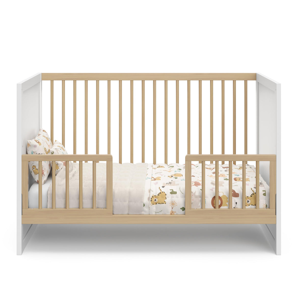Storkcraft Calabasas 3-in-1 Convertible Crib (White with Driftwood) – GREENGUARD Gold Certified, Fits Standard Crib Mattress, Converts to Toddler Bed, Modern Style, Easy 30-Minute Assembly Storkcraft