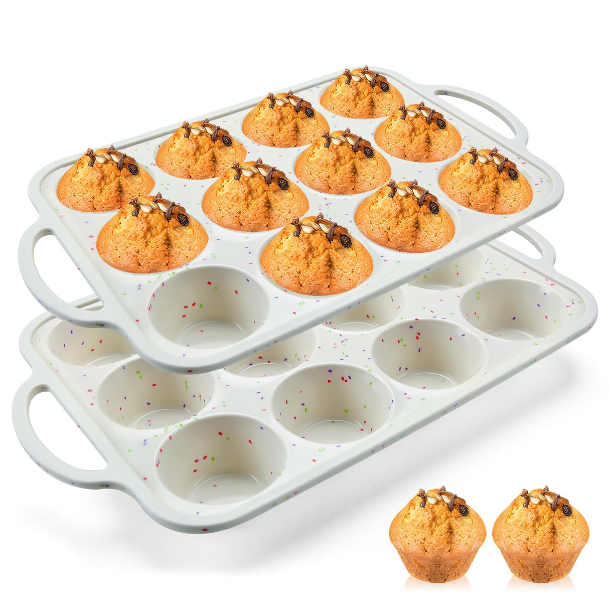 2Pack Silicone Muffin Pan for Baking with Metal Reinforced Frame, 12 Cup Regular Size Cupcake Pan, BPA Free Silicone Muffin Tray, Cupcake Baking Pan Molds for Oven Dishwasher Safe Vinino