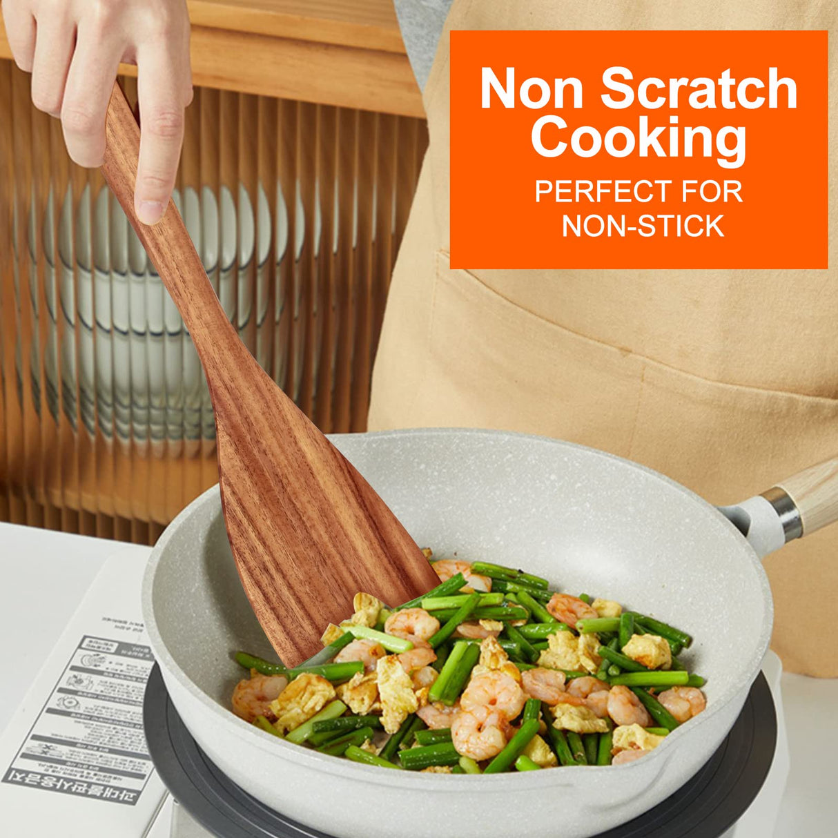 Best Wooden Spatula for Cooking Non Stick Kitchen Utensils Teak Wood Spatula Set of 4 Flat Slotted Turner Spatula for Baking Mixing Scraping Fish Spatula Wood Cooking Utensil Set Egg Flipper Spatula Ayiaren