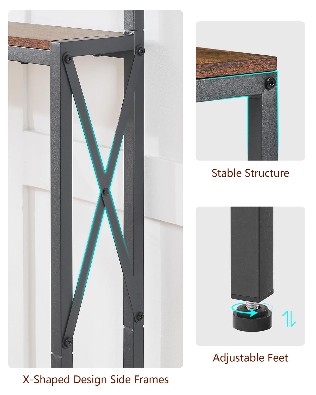 FAVOOSTY 5.9" Narrow Console Table with Led 46.8" Industrial Entryway Table with Storage Shelves, Thin Sofa Table for Living Room, Hallway, Entry Way, Foyer, Kitchen, Rustic Brown&Black FAVOOSTY