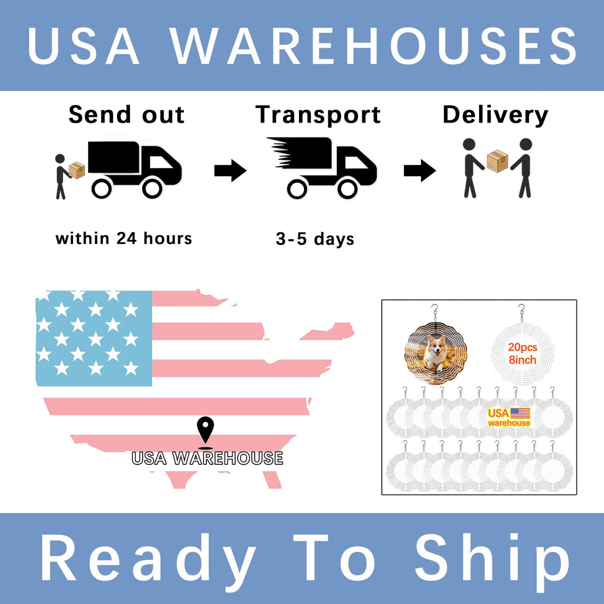 20 Pcs Sublimation Wind Spinner Blanks 8 Inch Bulk Aluminum Metal USA Warehouse Sublimation Blanks Product Outdoor Garden Decoration for Heat Press Transfer Sublimation Blank Wind Spinners DIY Gift LaiHiulaan