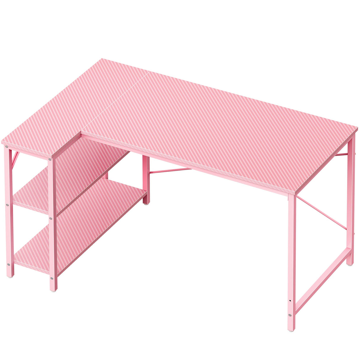Huuger L Shaped Desk, 47 Inches Computer Desk with Reversible Storage Shelves, Gaming Desk, Corner Desk Home Office Desks, Writing Desk Study Desk with Metal Frame, Pink Huuger