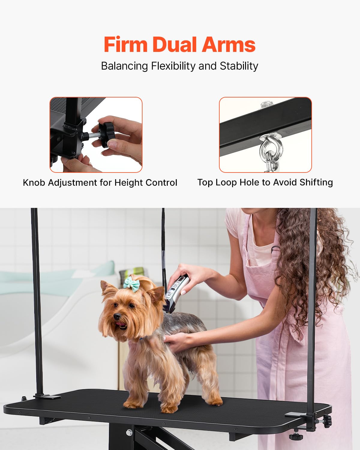 VEVOR Hydraulic Pet Grooming Table, 400LBS Static Load Capacity, 42.5 x 24 Inch Dog Grooming Station with Anti-Slip Tabletop and Dual Height Adjustable Arms with Clamps, for Medium and Small Dogs VEVOR