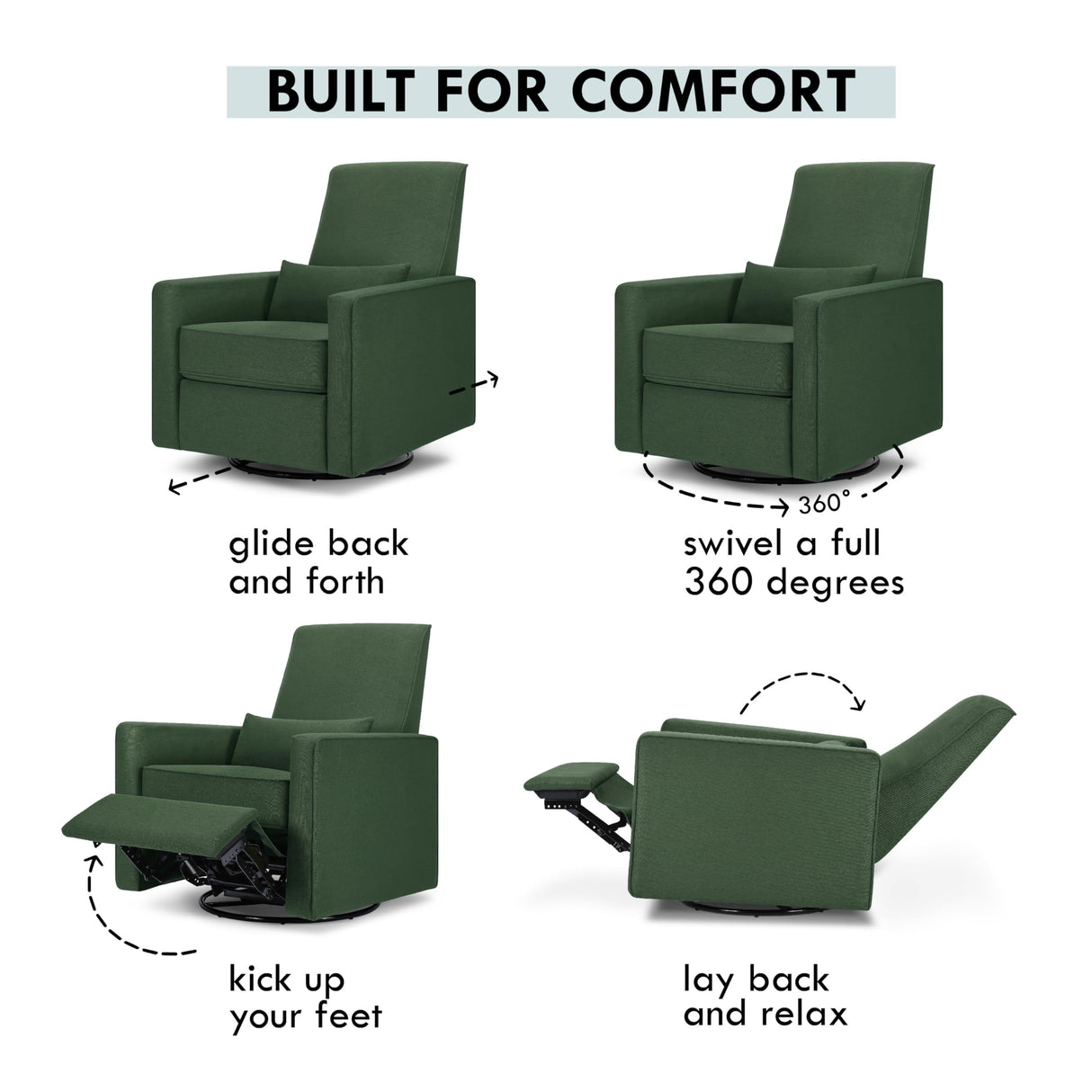DaVinci Piper 360° Swivel Rocker Recliner Chair - Glider Rocking Chair for Nursery and Living Room - GREENGUARD Gold, FSC & Certi-PUR US Certified - Ultra Comfy Nursery Glider Recliner - Pine Green DaVinci