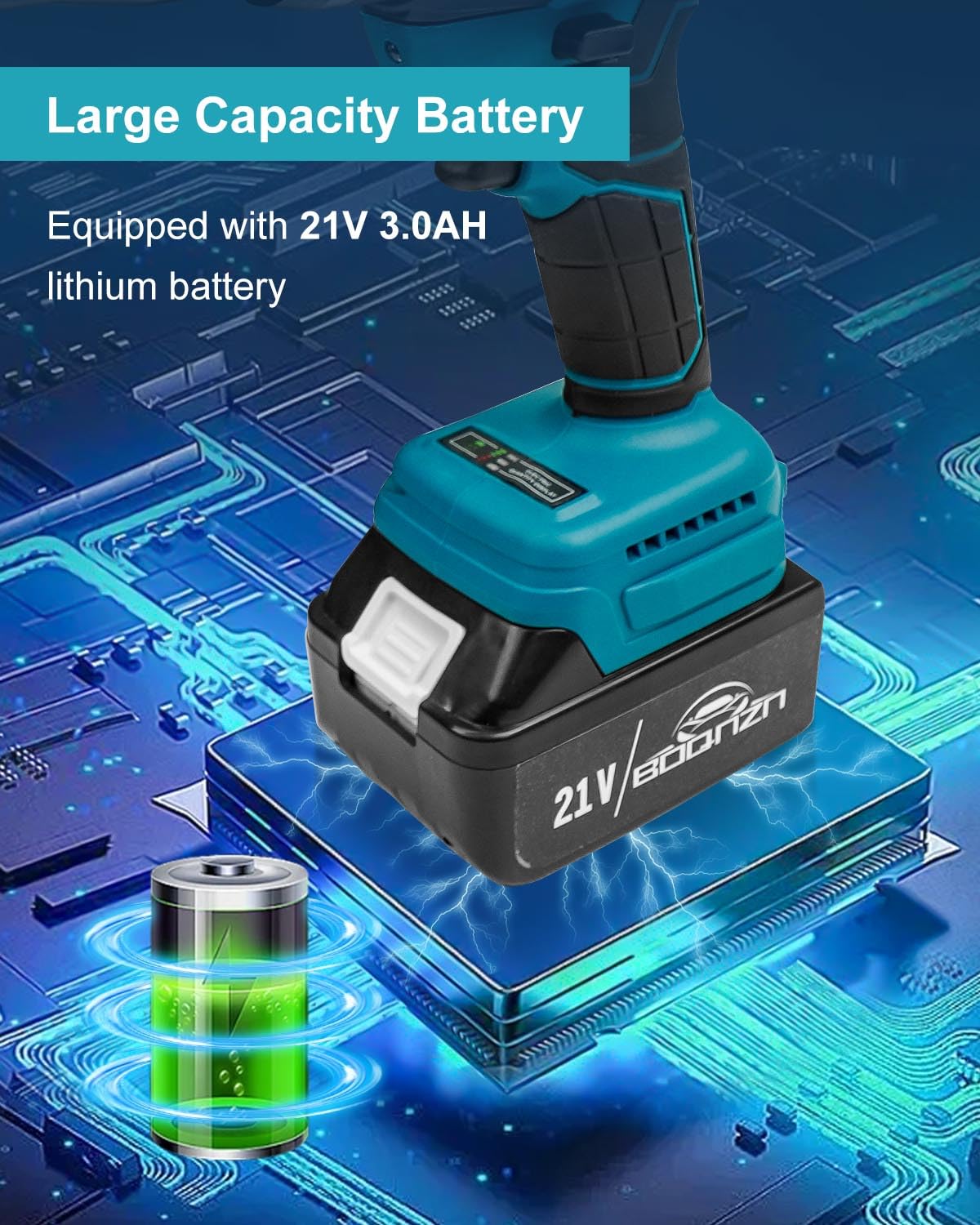 BOQNZN Cordless Rivet Gun with Charger and 2 Batteries, Electric Brushless Blind Rivet Tool Kit, Portable Rivet Gun for 1/8", 5/32", 3/16" Rivets BOQNZN