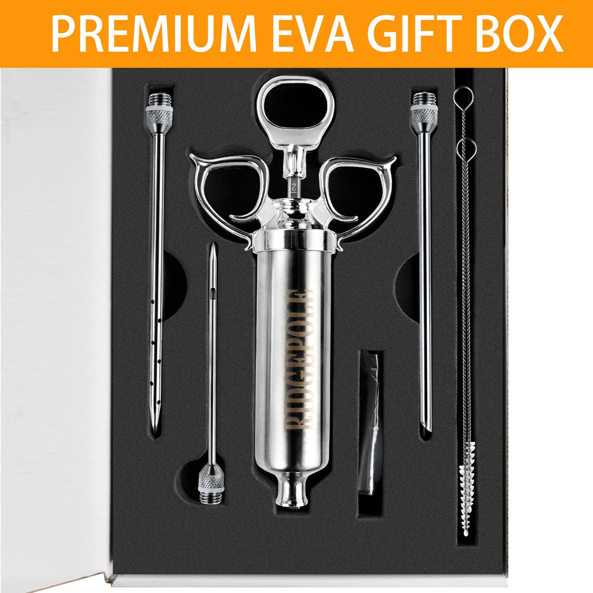 RIDGEPOLE Meat Injector, Marinade Injector with 3 Marinade Needles,Seasoning Injector, Turkey Injector Syringe,2-OZ Large Capacity, All Stainless Steel 2024 UPDATE RIDGEPOLE