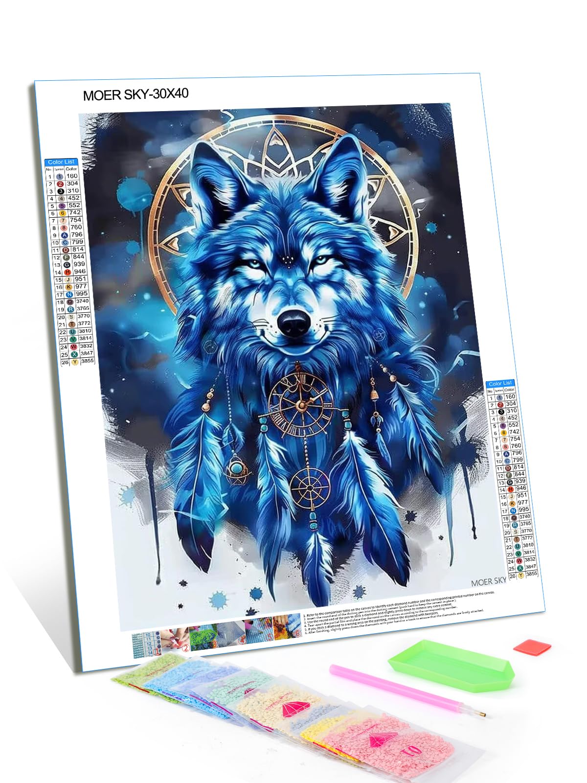 MOER SKY 5D Diamond Painting, Dream Catcher Wolf Diamond Painting Kits Full Round Gemstone Art, Fun Gifts, Room Decor St Patricks Day Decor Home Decor 12x16 Inch MOER SKY