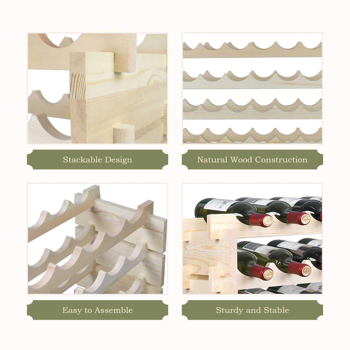 ZENY 72 Bottles Stackable Modular Wine Rack, Freestanding Wine Bottle Holder 6-Tier Wine Holder Display Shelves for Kitchen, Cellar or Basement, Thick Wood Wobble-Free ZENY