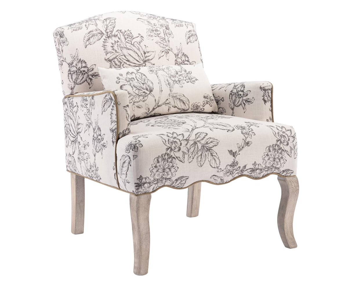 Shunzhi Floral Accent Chairs Farmhouse Upholstered Armchair Linen Reading Chair Mid Century Modern Single Sofa Chair with Pillow for Bedroom/Living Room/Fireplace, Beige, 1PC Shunzhi