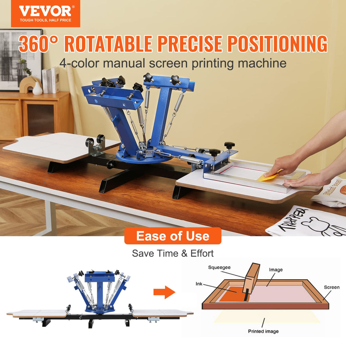 VEVOR Screen Printer 4 Color 2 Station Silk Screen Printing Kit 55x45cm T-Shirt Screen Printing Machine Screenprint Press (4 Color 2 Station) VEVOR