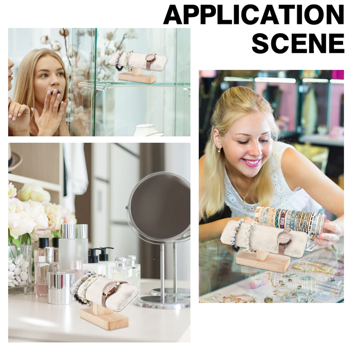 NBEADS Wooden Watch Display Stand, T-Bar Bracelet Holder Faux Suede Jewelry Organizer Holder Removable Bangle Pendants Anklet Tower Rack for Home Use, Retail Display Selling Gainsboro, 7.6x1.9x3.5inch NBEADS