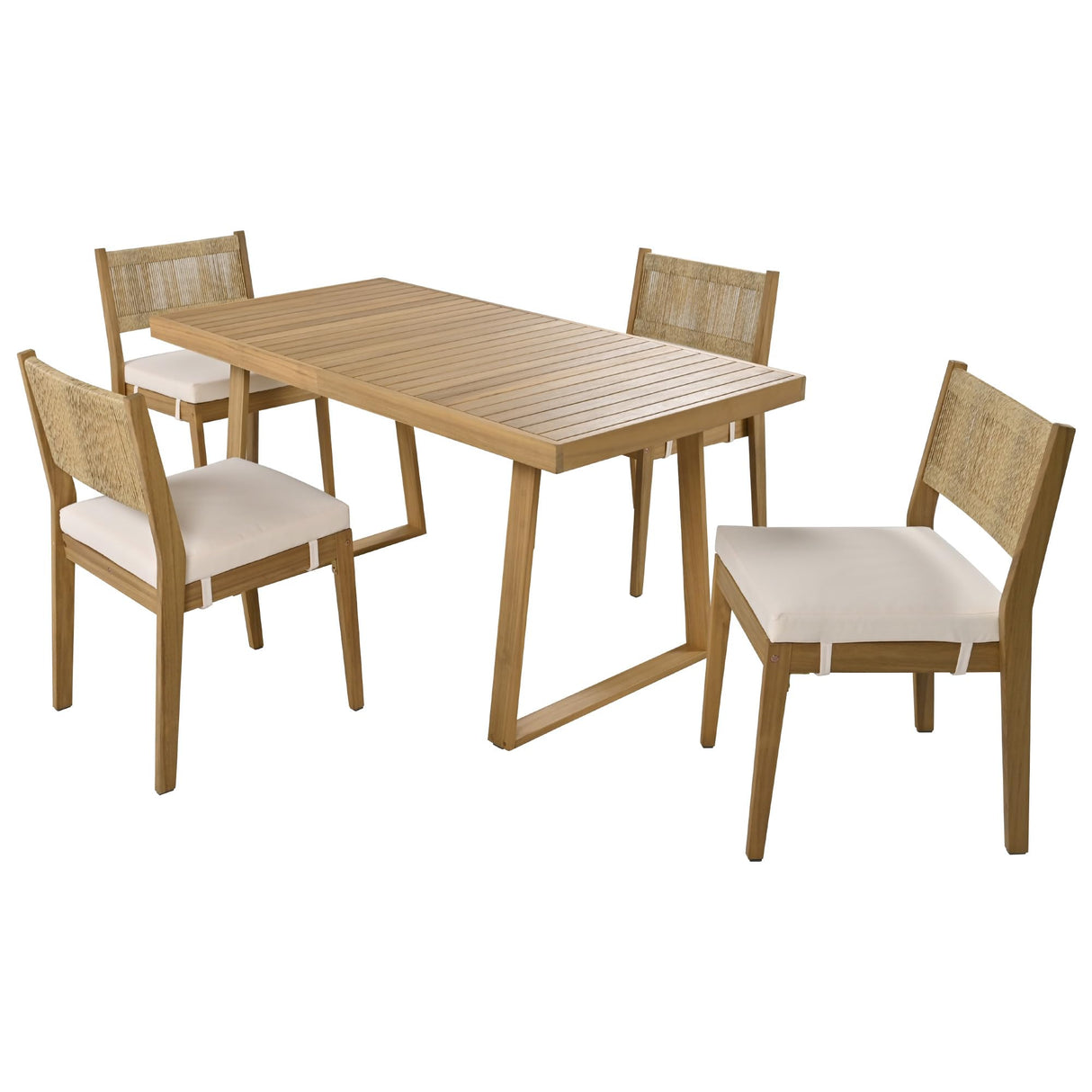 LUMISOL 5 Piece Outdoor Dining Table Set, Acacia Wood Dining Table and Chairs Set with Thick Cushions, Farmhouse Kitchen Table Set for Indoor and Outdoor, Beige LUMISOL