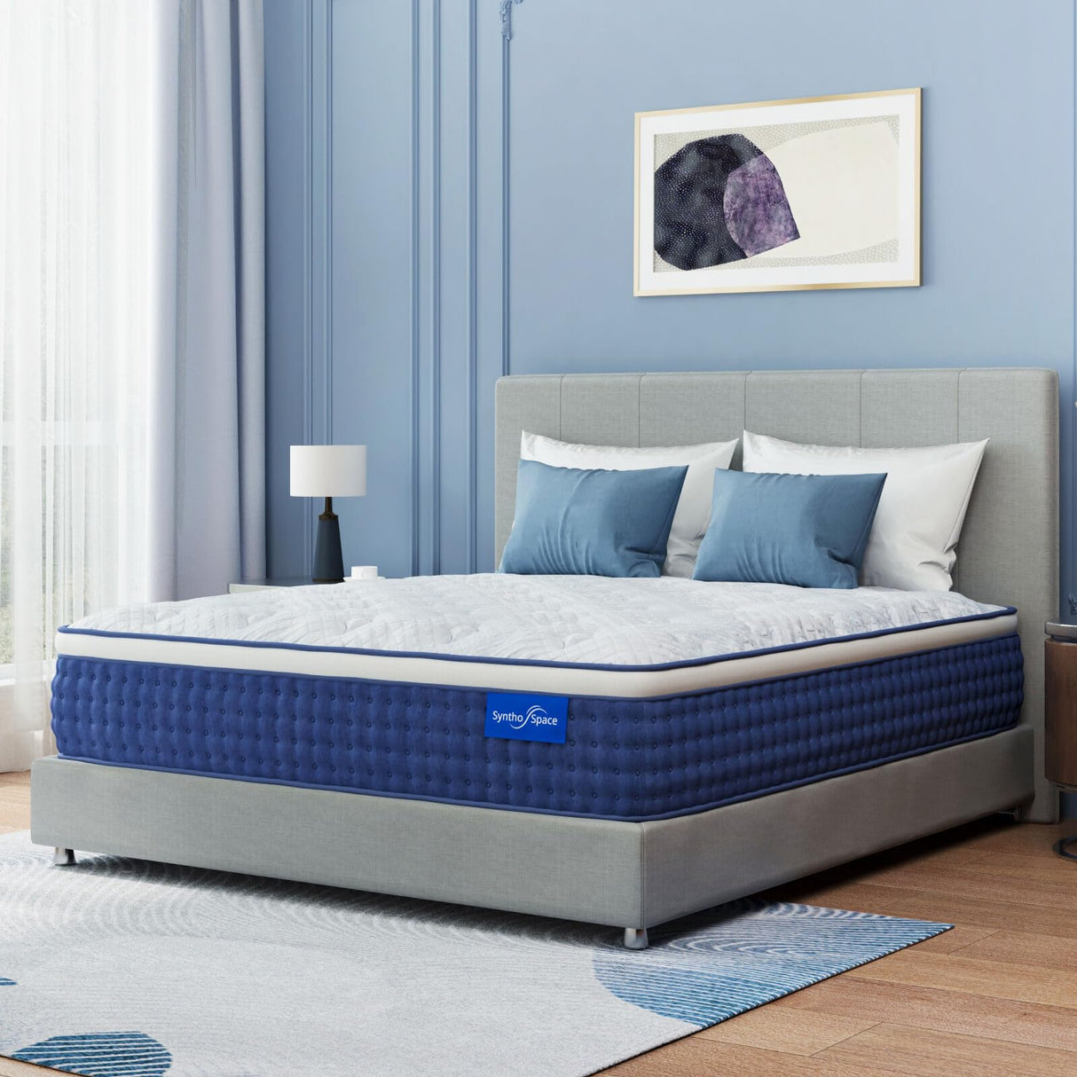 SynthoSpace Queen Mattress 12 Inch Queen Size Hybrid Mattress in a Box, Individual Pocket Springs for Motion Isolation & Pressure Relief, Enhanced Edge Support, Fiberglass Free, Medium, 60" x 80" SynthoSpace