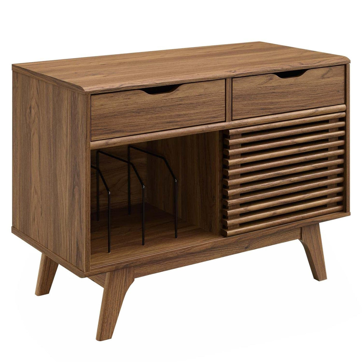 Modway Render Mid-Century Modern Vinyl Record Storage Display Cabinet, 37 Inch, Walnut Modway