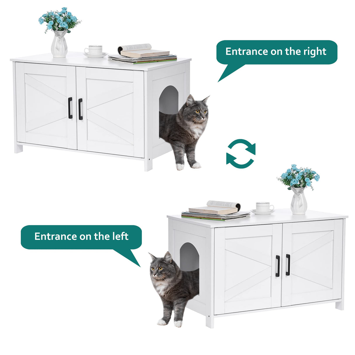 Homhedy Cat Litter Box Enclosure,Litter Box Furniture Hidden with Barn Door,Wooden Cat Washroom Furniture,Cat House,Fit Most of Litter Box,White Homhedy