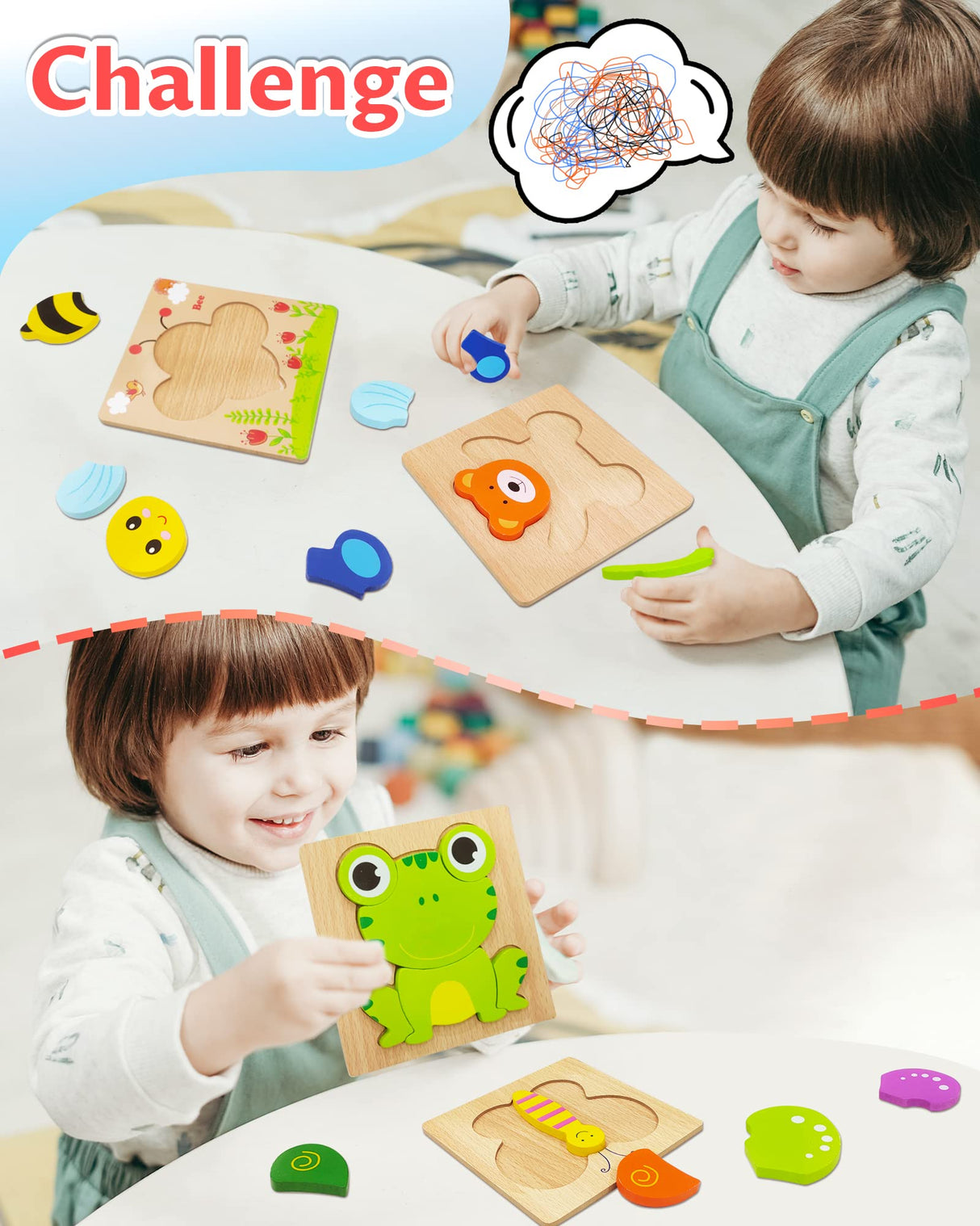 Bekayshad Wooden Puzzles Toddler Toys Gifts for 1 2 3 Year Old Boys Girls, 4 Pack Animal Jigsaw Puzzles Montessori Toys, Learning Educational Christmas Birthday Gifts for Girls Boys Ages 1-3 Bekayshad